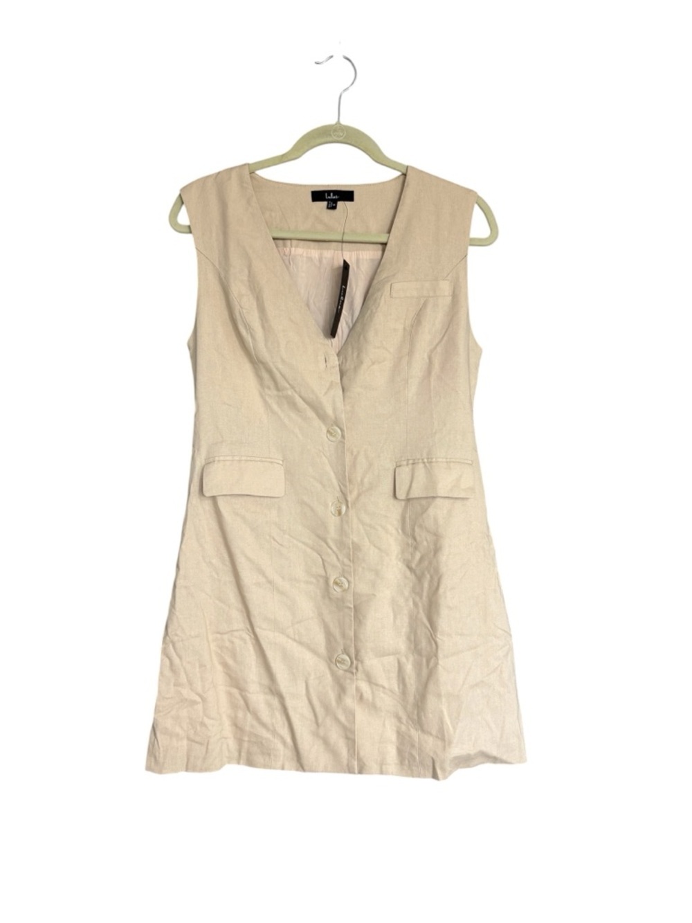Lulus Linen Blend Button-Front Sleeveless Dress in Beige Size M - Flawed